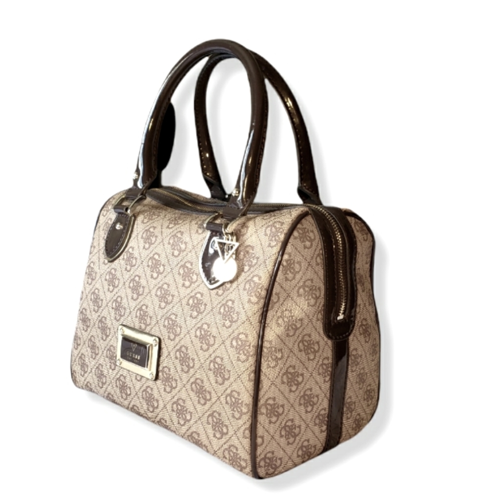GUESS Vintage Monogram Satchel Bag - Brown Y2K Aesthetic